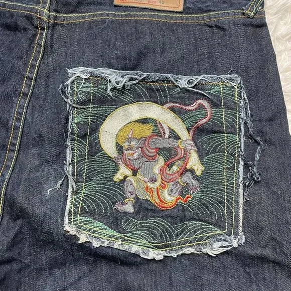 red monkey company jean denim shorts 42 embroidered designer mens - Picture 3 of 6